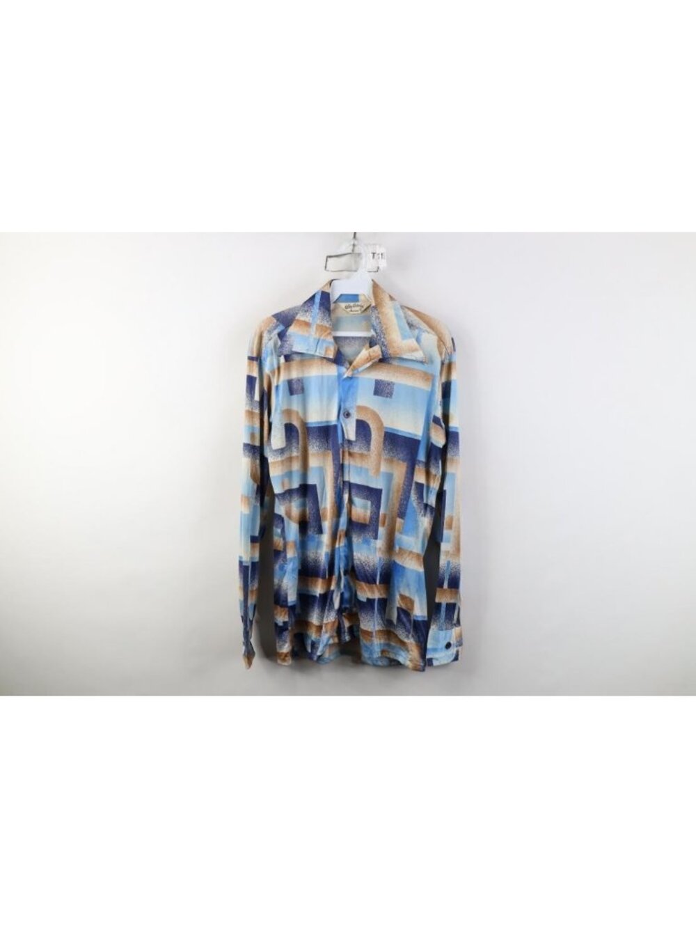 Vintage 70s Streetwear Mens Small Cubist Art Dagger Collar Knit Button Shirt